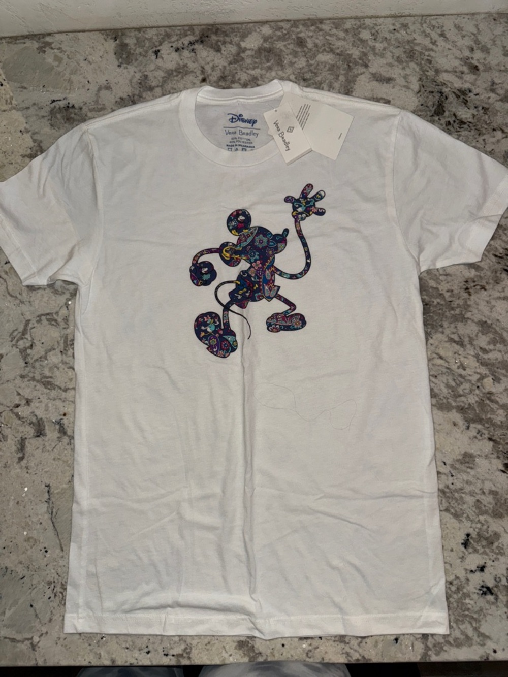 Disney Ver Bradley White Tee with Multicolor Paisley Mickey Silhouette